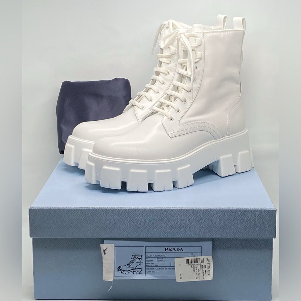 Prada Monolith Leather & Nylon Lug Sole Combat boots size 40 - Picture 11 of 13